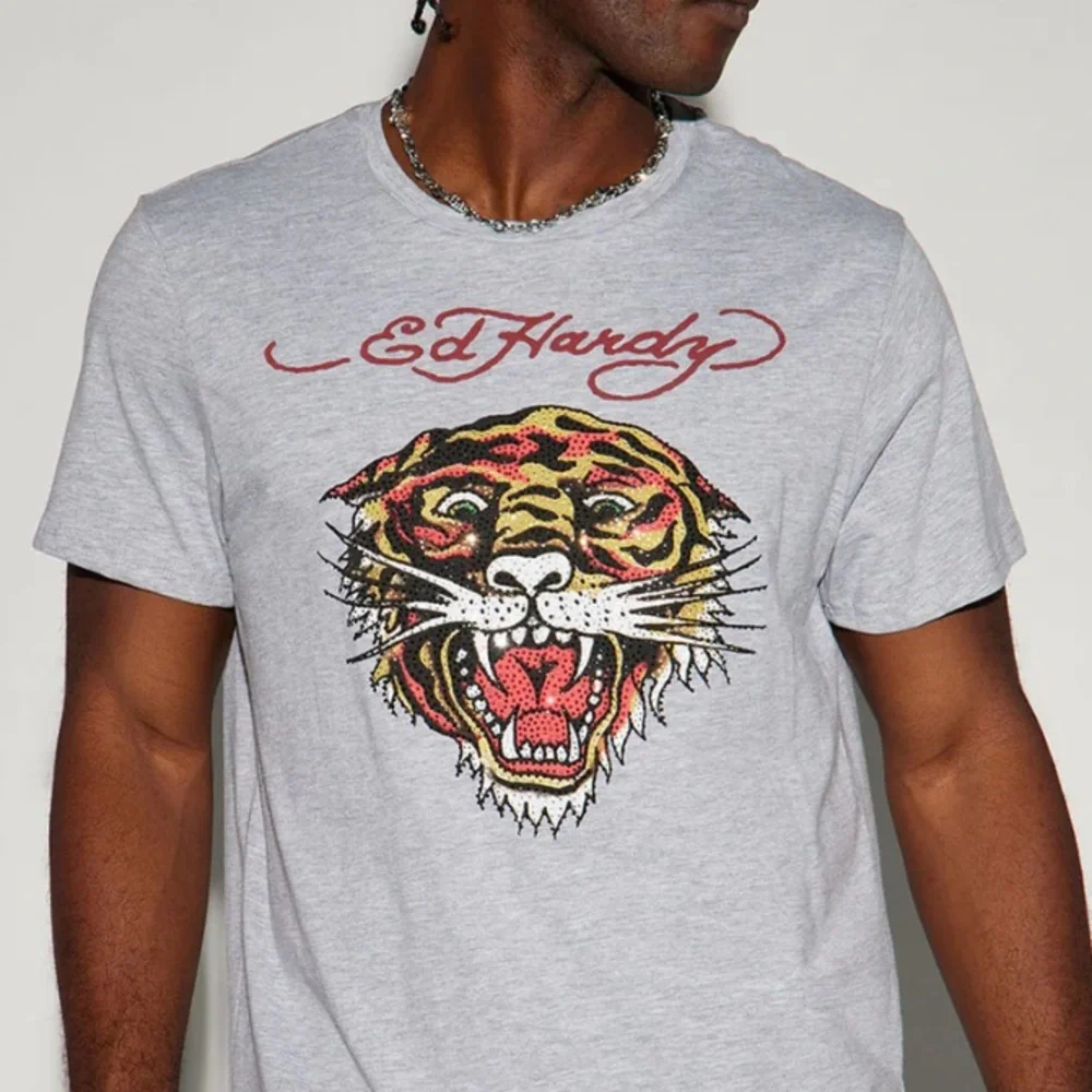 NEW🐯Ed Hardy RetroRHINESTONE TIGER TEE By Christian Audigier grey Unisex - Picture 5 of 7
